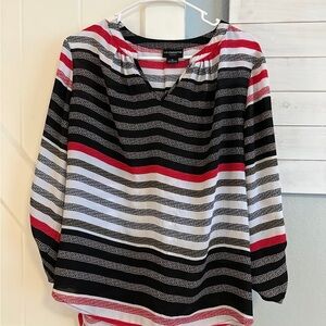 Liz Claiborne Black, White, and Red Striped Blouse
